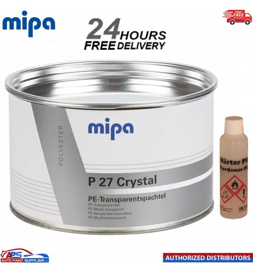 1x MIPA P27 CRYSTAL TRANSPARENT POLYESTER BODY FILLER FOR CARBON REPAIR 1KG